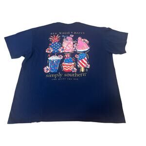 Simply Southern Patriotic Women’s Blue T Shirt Size Extra Large Pineapple Navy